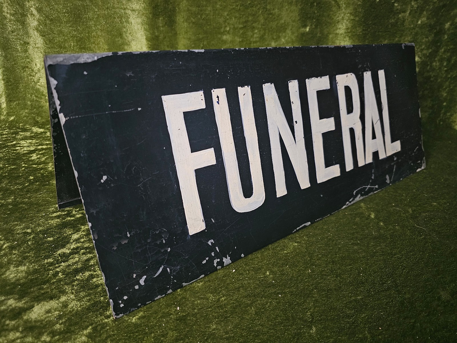 Hand-painted Metal Triangle Funeral Sign - 19.5" mortuary