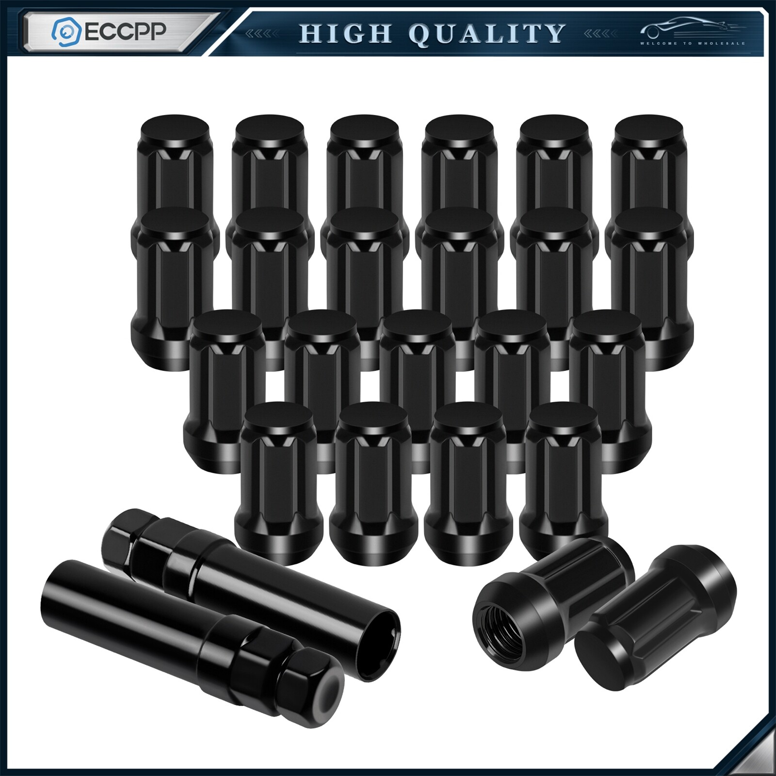 23 Set Of 1/2''-20  + 2 Key Black 6 Spline Tuner Wheel Lug Nuts For Ford Jeep