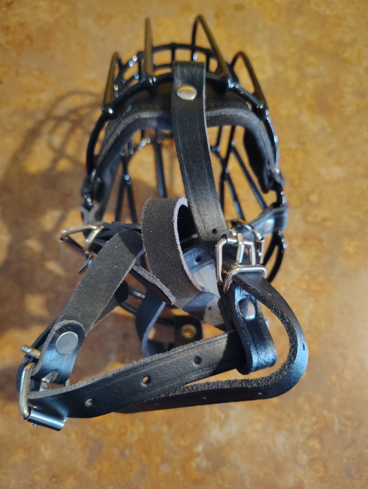 BRONZEDOG Dog Muzzle Metal Mask - Wire Basket - Adjustable leather Straps Large