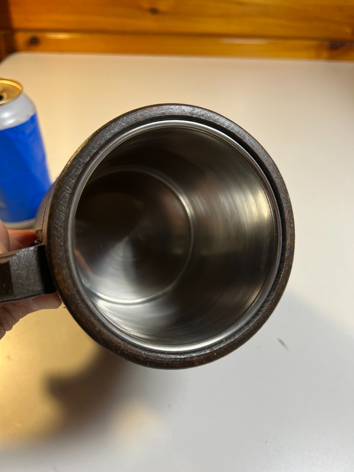 Medieval Wooden Wood Tankard Mug Cup Stein D&D Tavern LARP Stainless Steel DnD