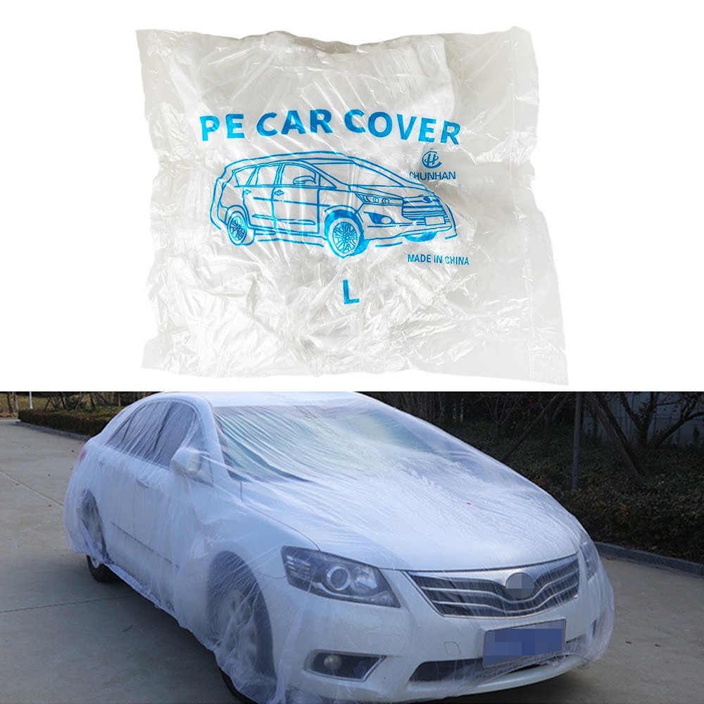 1pc Clear Plastic Temporary Universal Disposable Car Cover Rain Dust Garage
