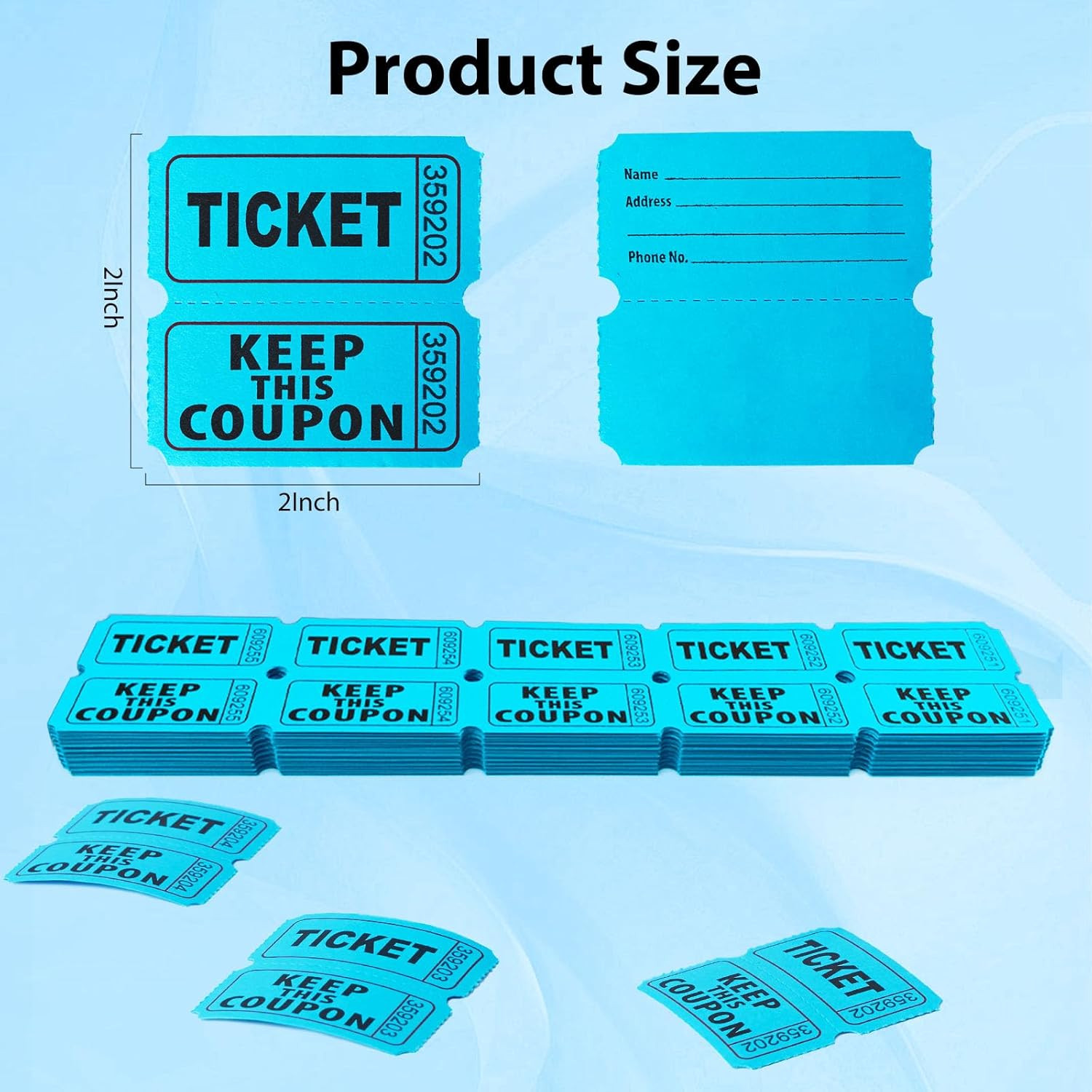 240 Pcs (120 Pairs) Blue Double Raffle Tickets – 50/50 Raffle Tickets for Partie