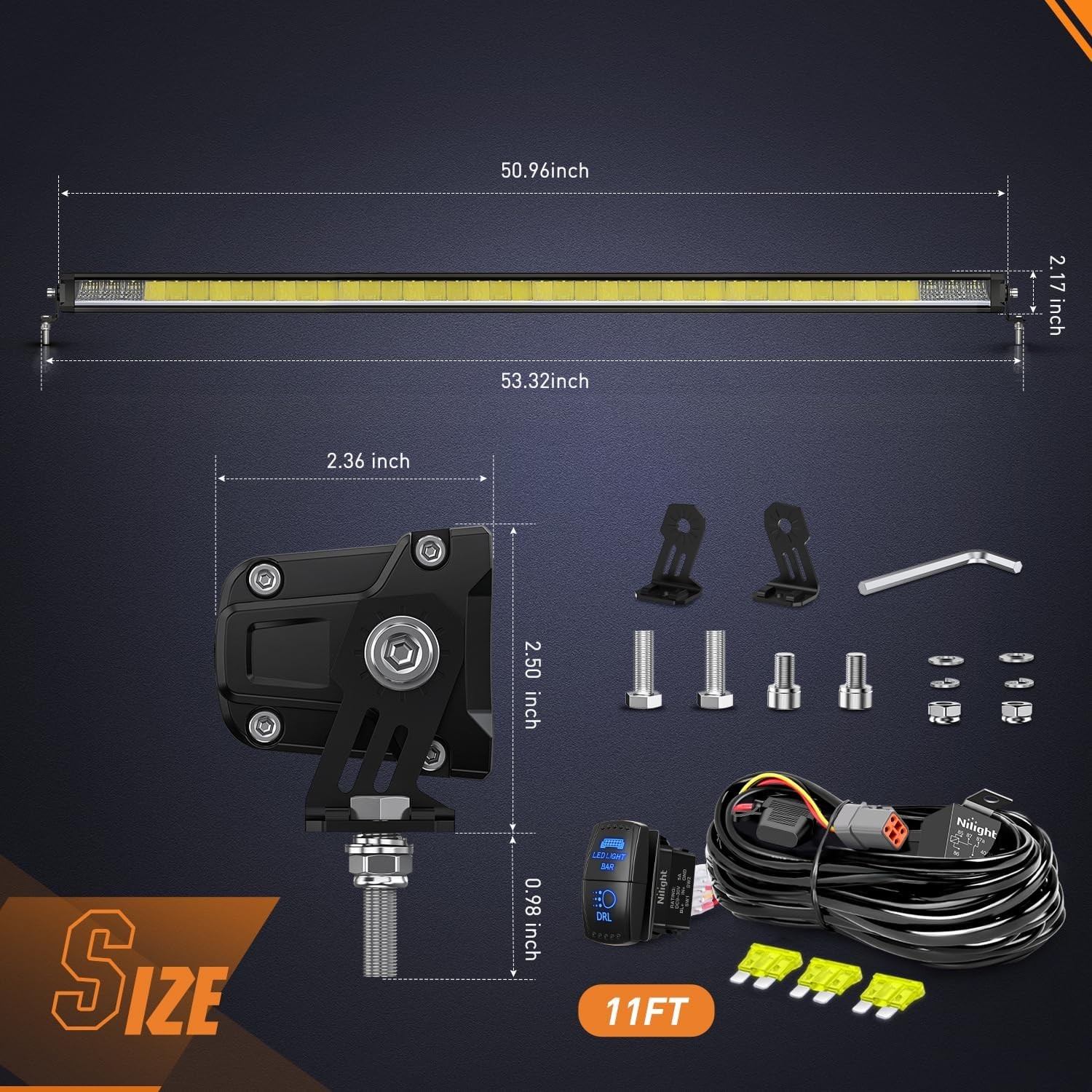Nilight 50.5 Inch LED Light Bar with Amber DRL 210 W Single Row Flood Spot Combo