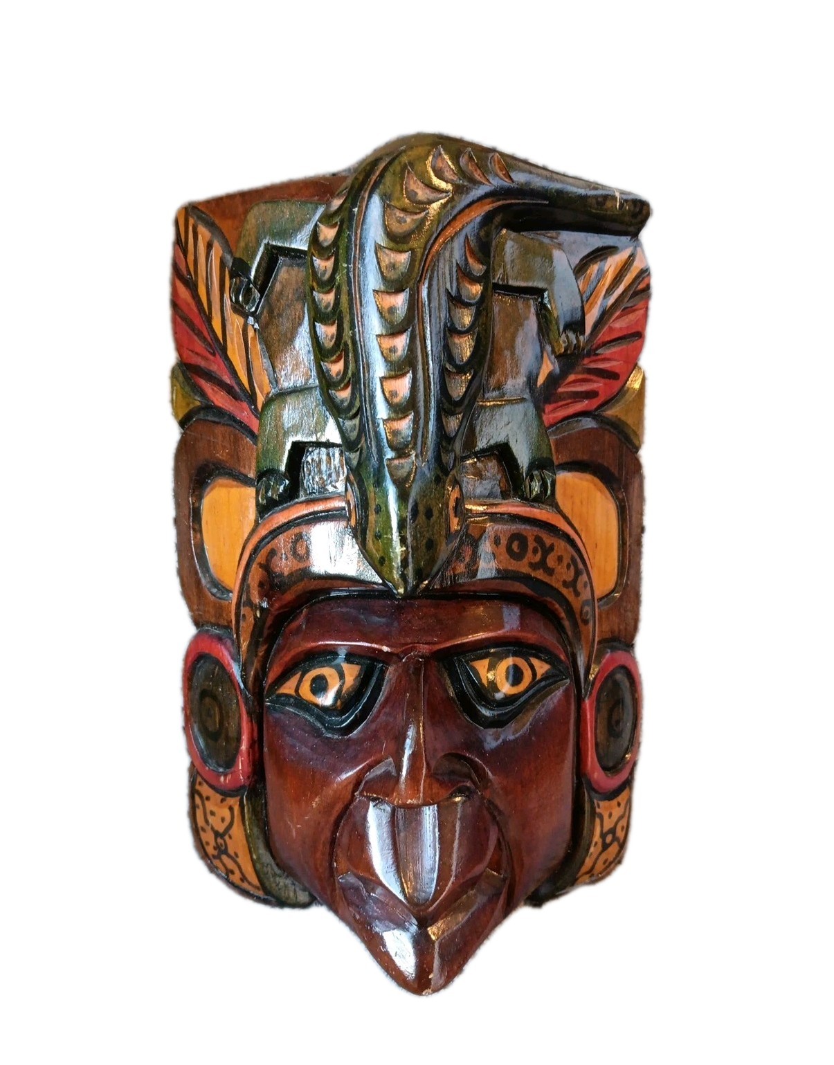 Handcarved Painted Tribal Aztec Mayan Wall Hanging 9x6 With Lizard, Iguana 3D