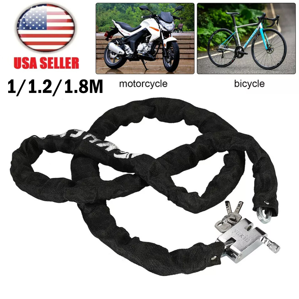 1.8M HEAVY DUTY STRONG MOTORCYCLE MOTORBIKE BIKE SECURITY CHAIN AND PADLOCK LOCK