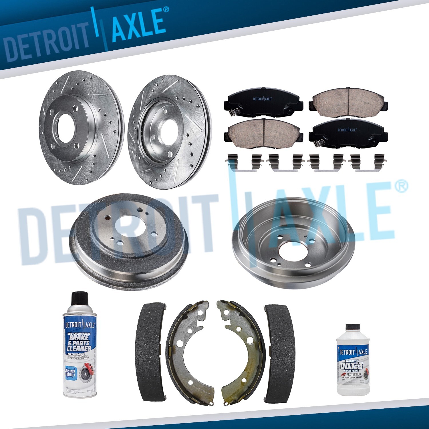 Front Drilled Rotors Brake Pads Rear Drums Shoes for 2001-2005 Honda Civic 1.7L