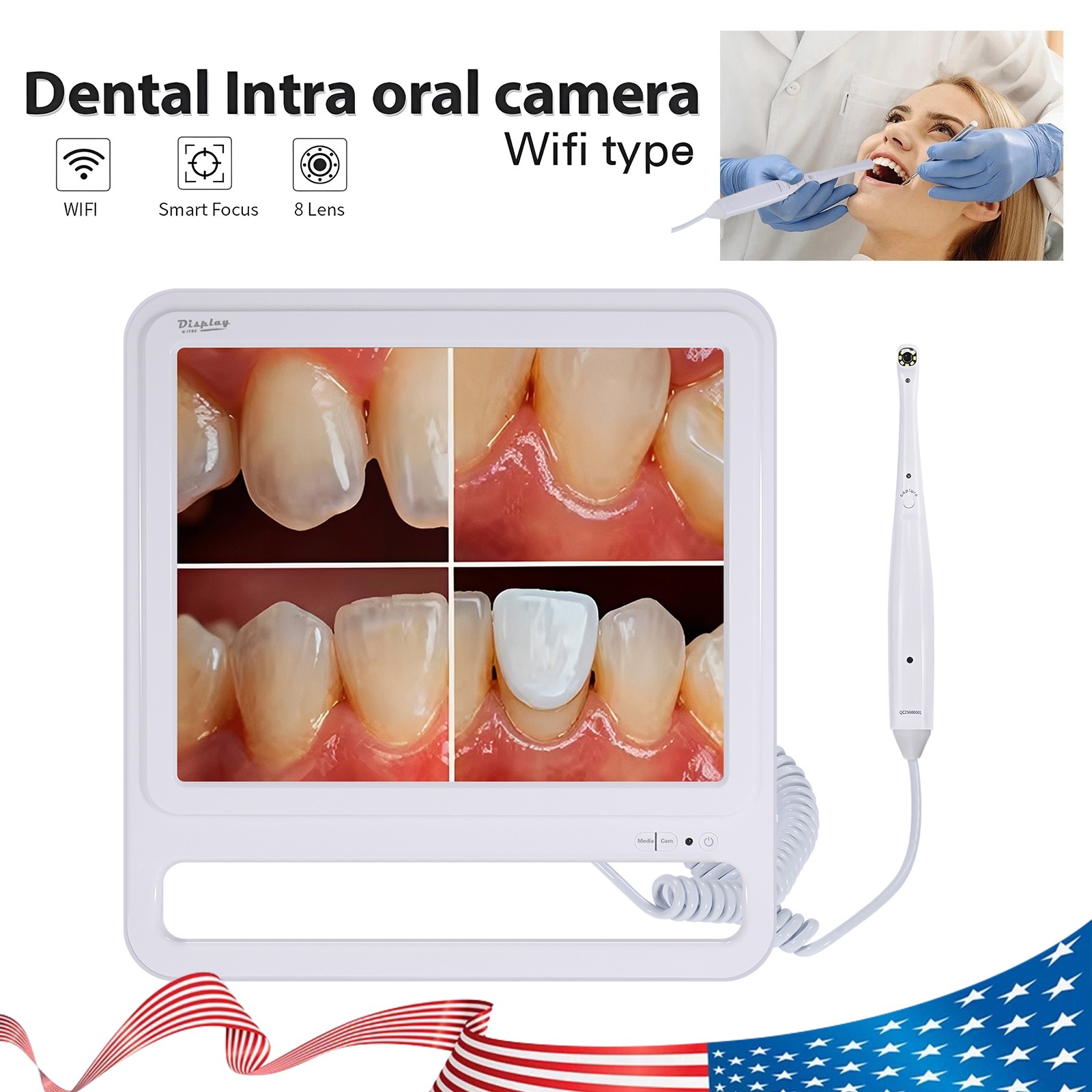 Dental Intra Oral Camera 17 Screen Wifi +Smart Focus + 8Lens+Ultra HD