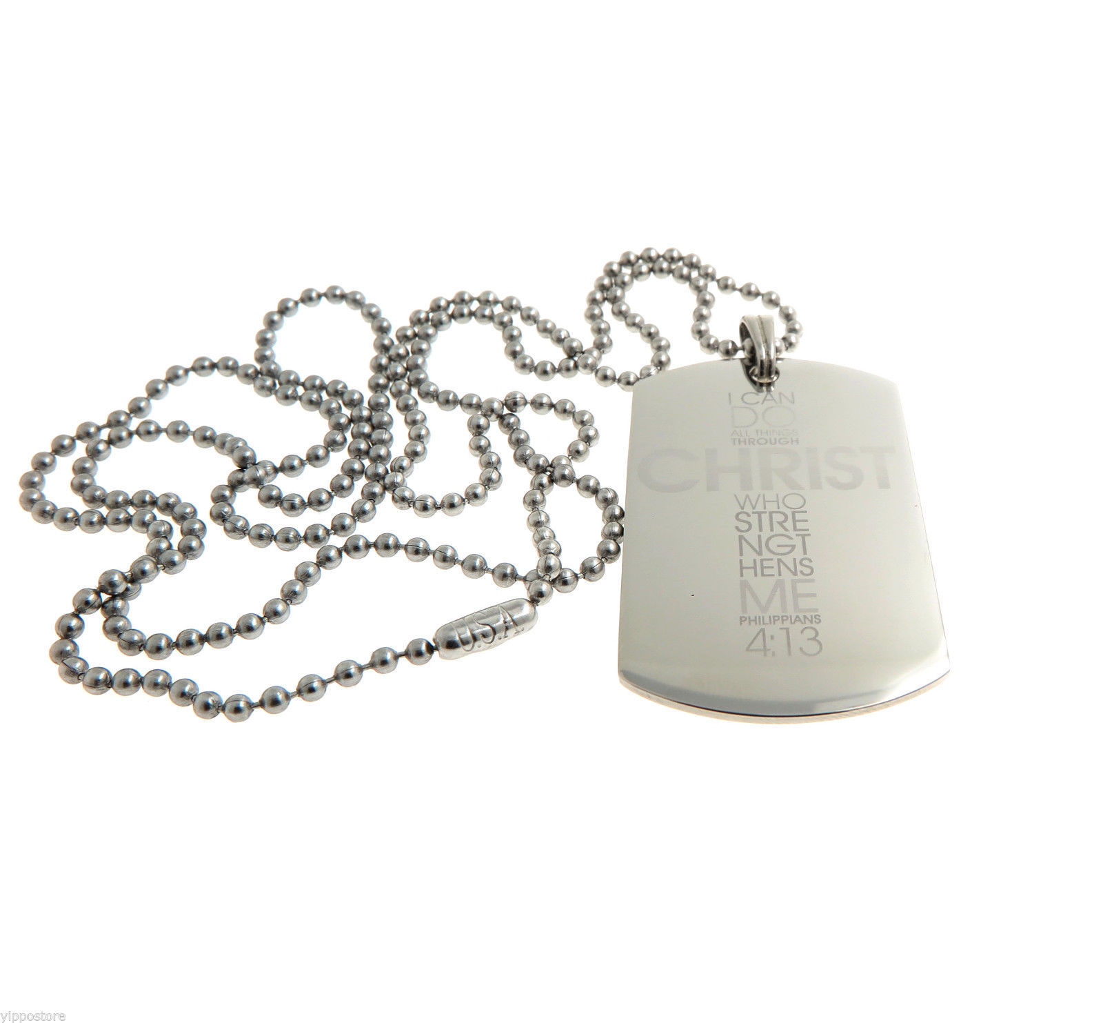 Philippians 4:13 Jesus Christ Bible Engraved Dog Tag Pendant Necklace Christian