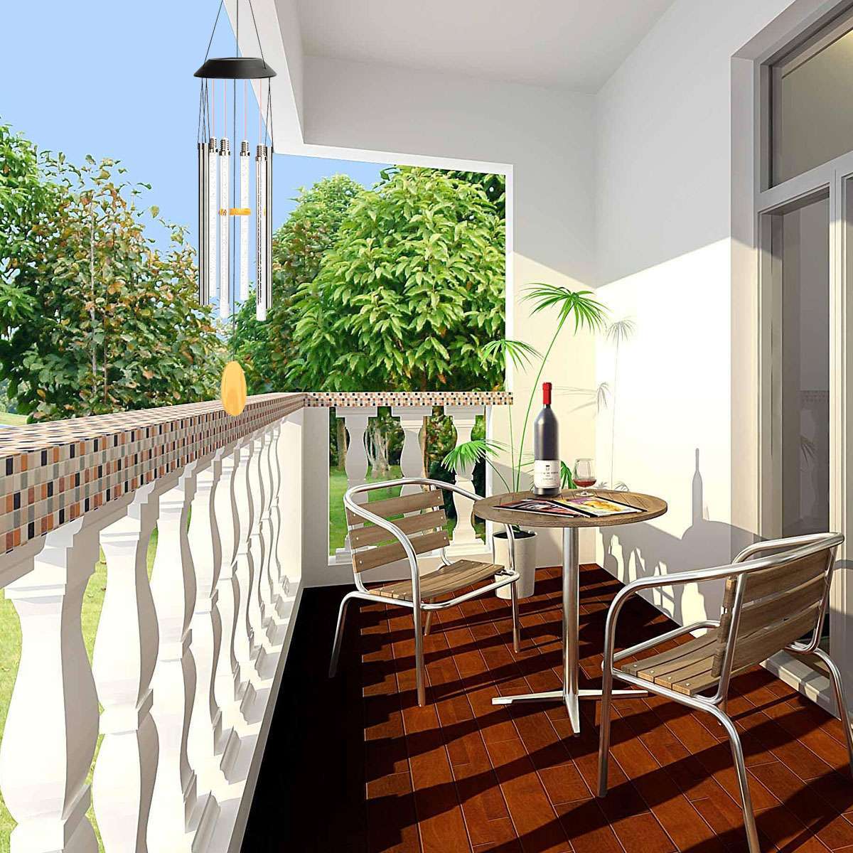 Color Changing Solar Wind Chimes LED Lights Large Deep Tone Resonant Bell Tubes