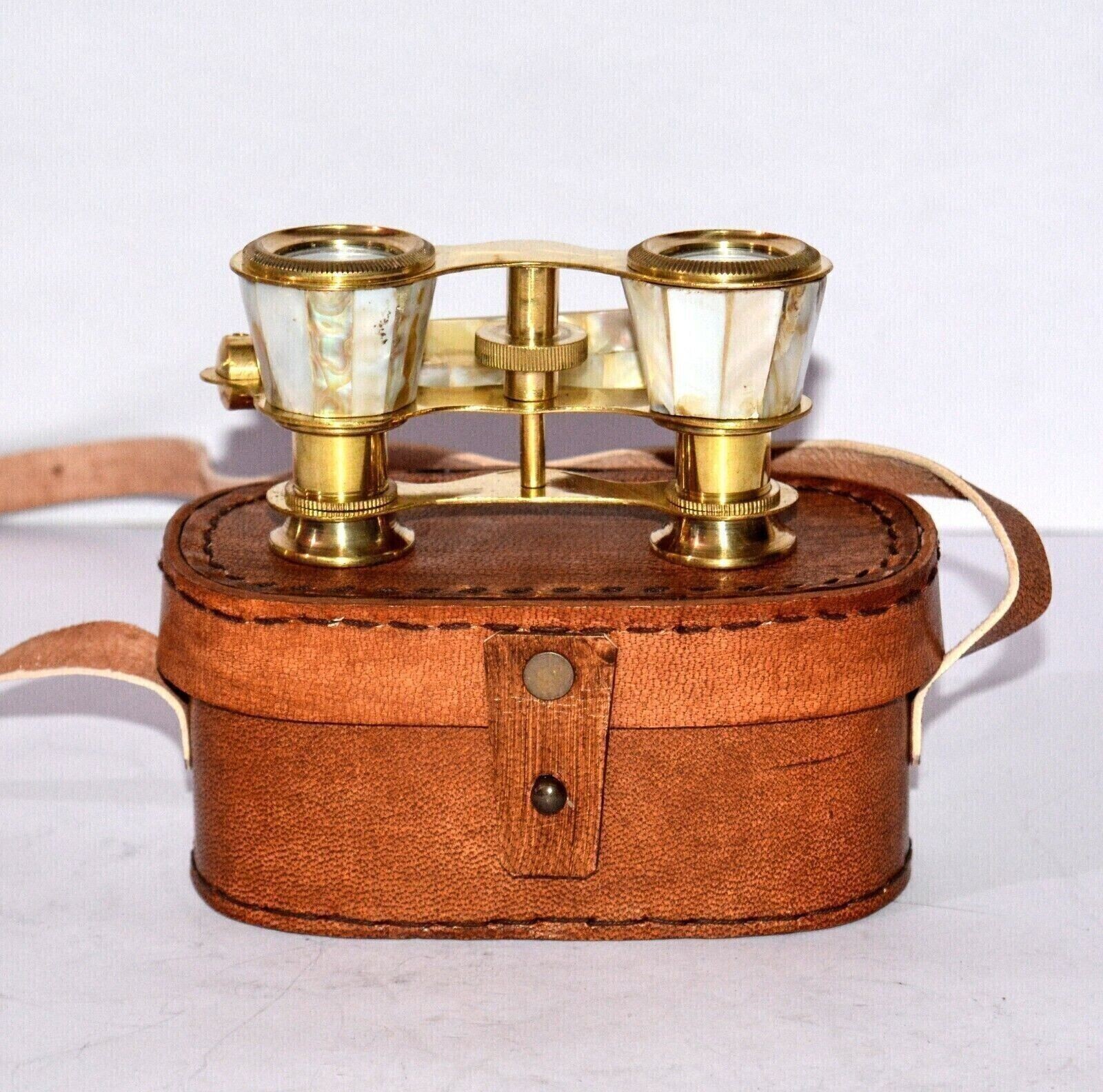 Vintage Brass Opera Glasses Mother of Pearl & Handle Brass Fittings France