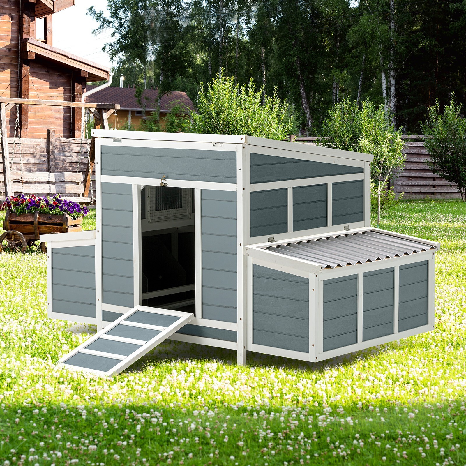 56" Wooden Large Chicken Coop W/ 6 Nesting Boxes Hen House Outdoor Chicken Cage
