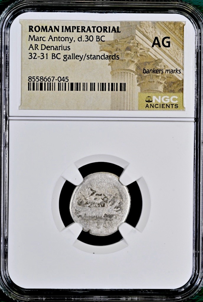 Marc Antony Silver Denarius 30BC Roman Imperatorial NGC Graded Legionary Genuine
