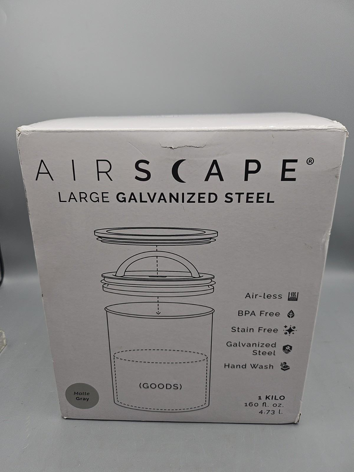 Planetary Design Airscape Kilo Coffee Storage Canister Large, Matte Gray New