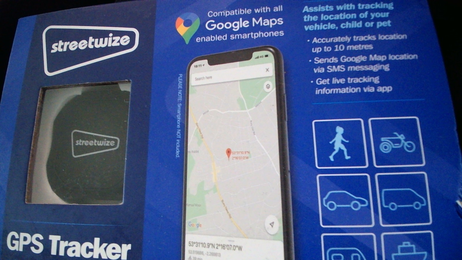 Streetwize GPS Tracker.Assists with tracking the location of vehicle, child, pet