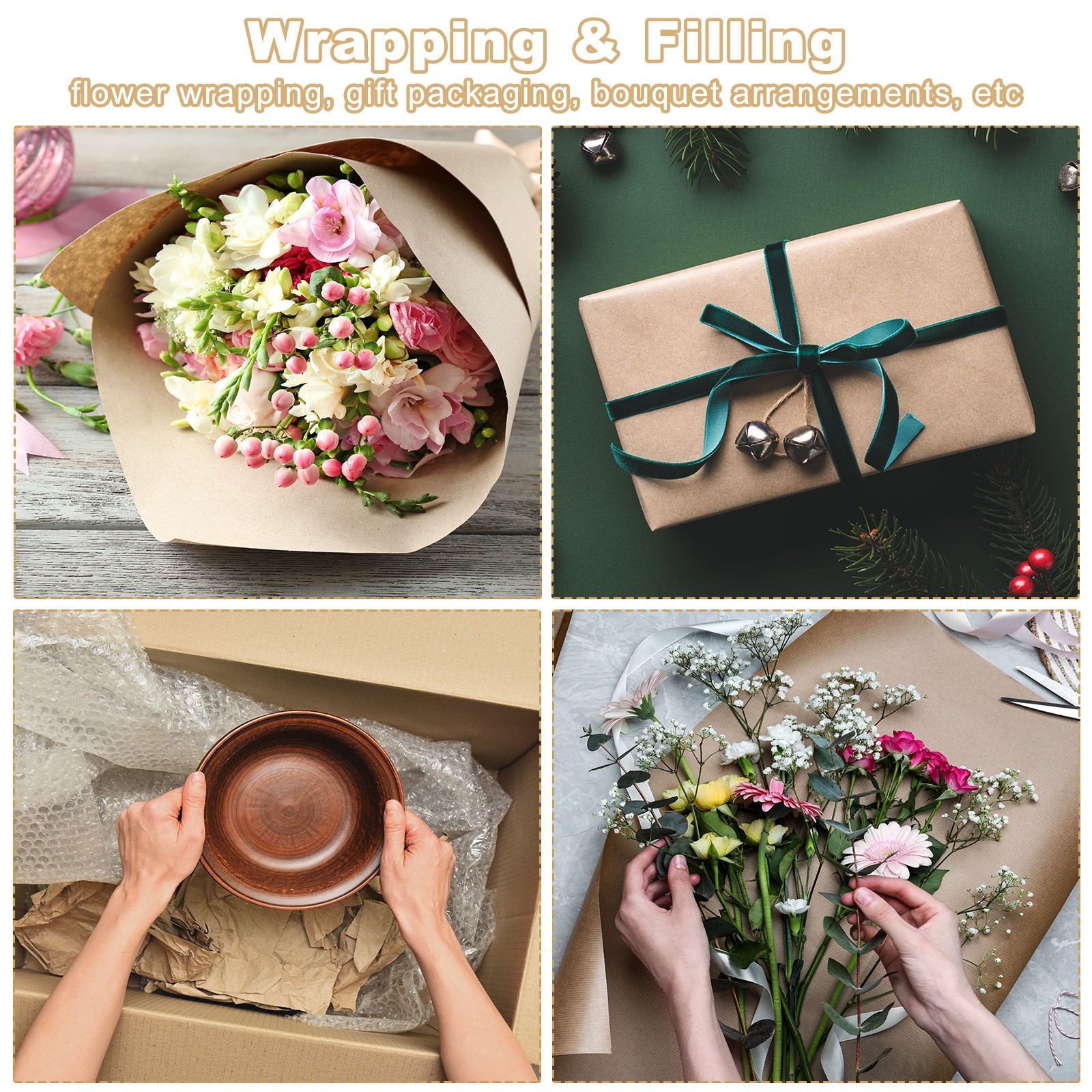 Wrapping Paper, 35"x2000" Craft Paper Roll Kraft Packing Paper Brown