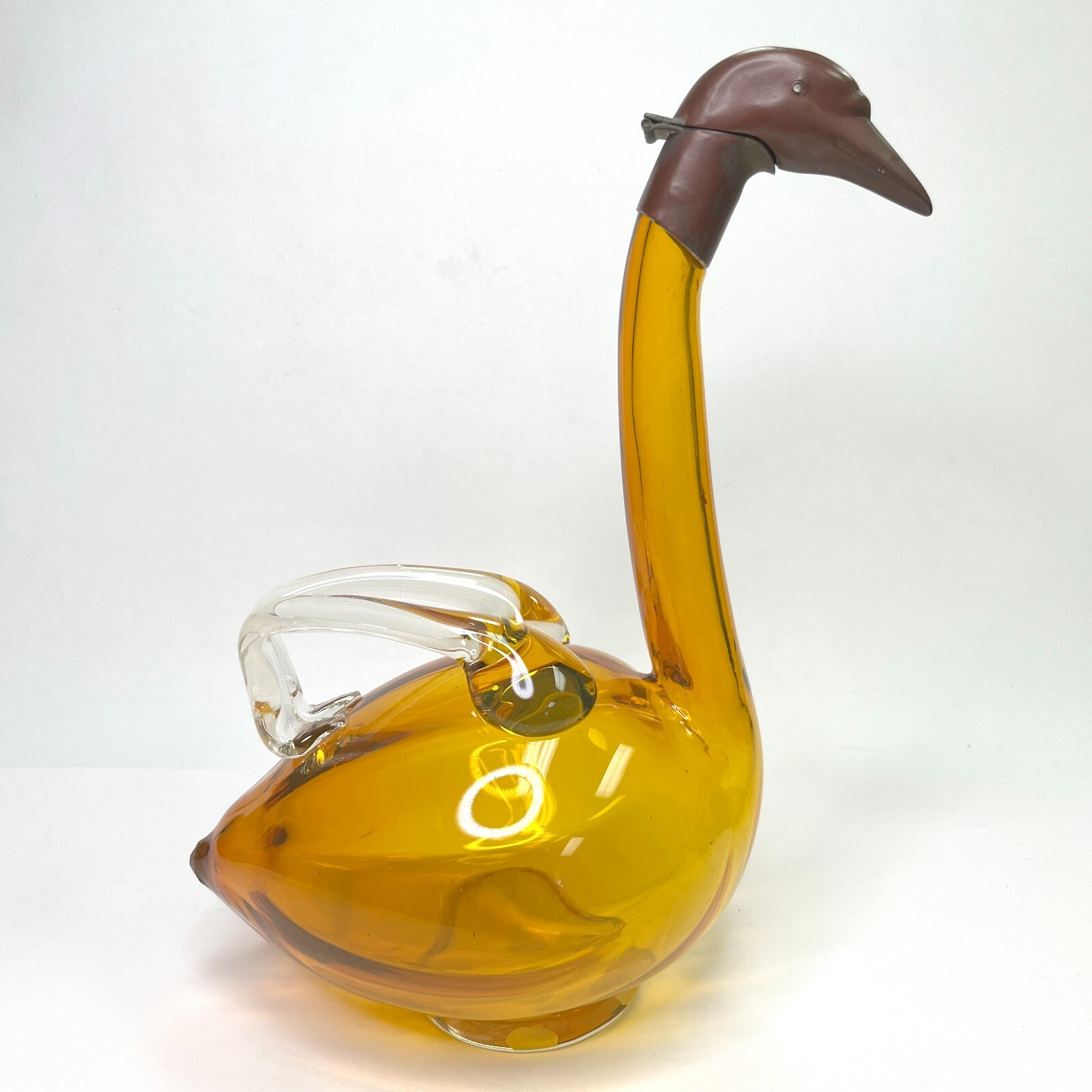 Czechoslovakia Amber Glass Decanter Goose Swan Duck Claret Jug