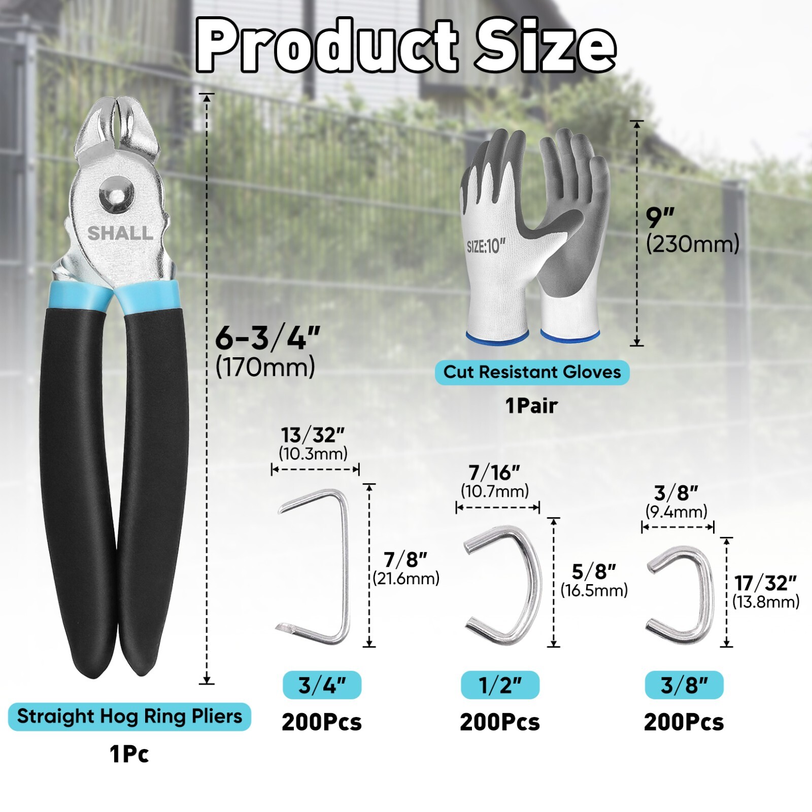 SHALL Hog Ring Pliers Kit with 600pcs (3/8’’, 1/2’’, 3/4’’) for Upholstery