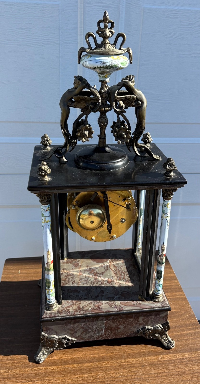 French Clock Bronze Cherubs Lion 1880's **Read**