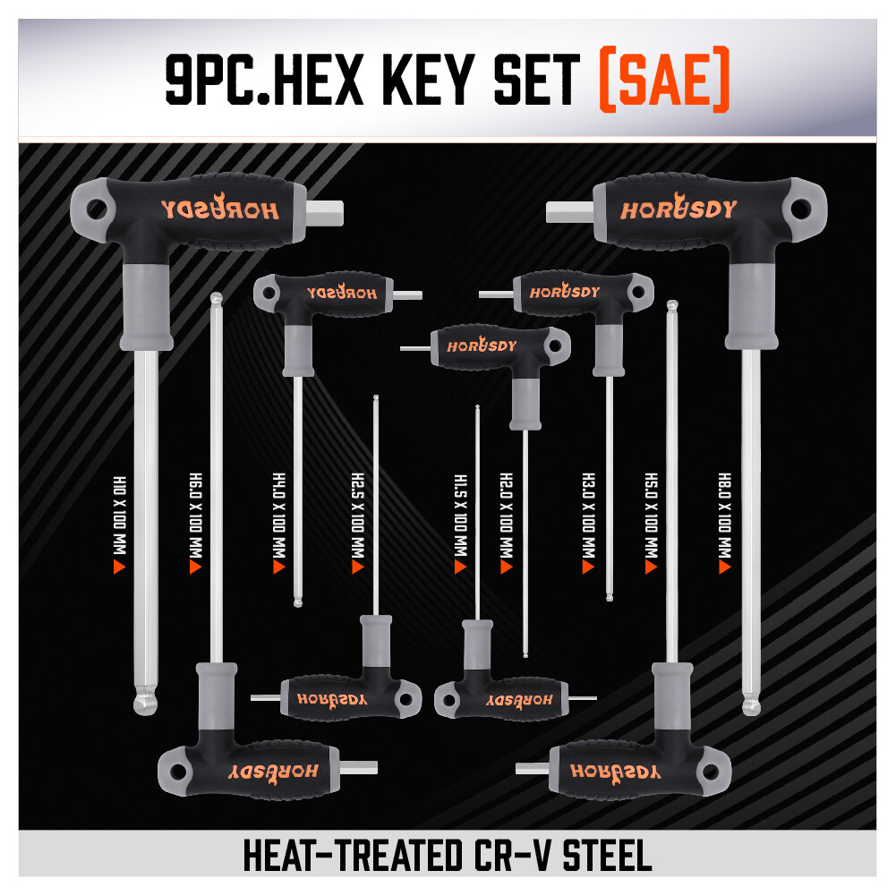 18 Pc SAE & Metric T Handle Allen Wrench Ball End Hex Key Set w/ Storage Stand