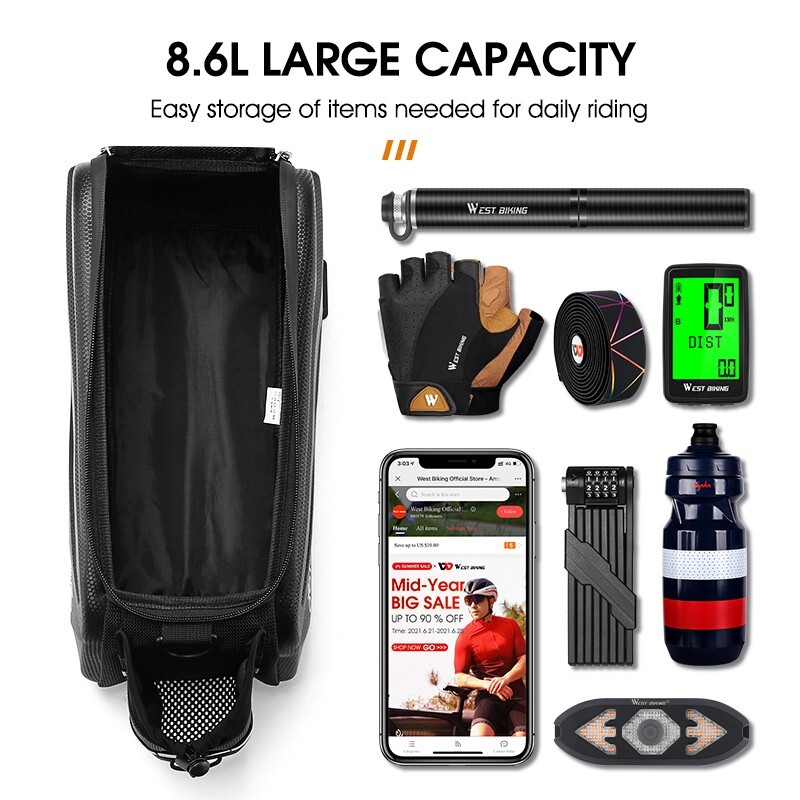 WEST BIKING Waterproof Bike Hard Shell Trunk Bag Bicycle Rear Rack Pack Bag 8.6L