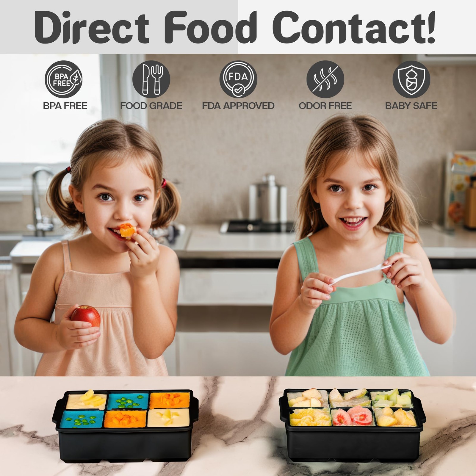 Large Silicone Ice Cube Tray (2-Pack), Easy Release 2" Big Ice Cubes - Cocktail,