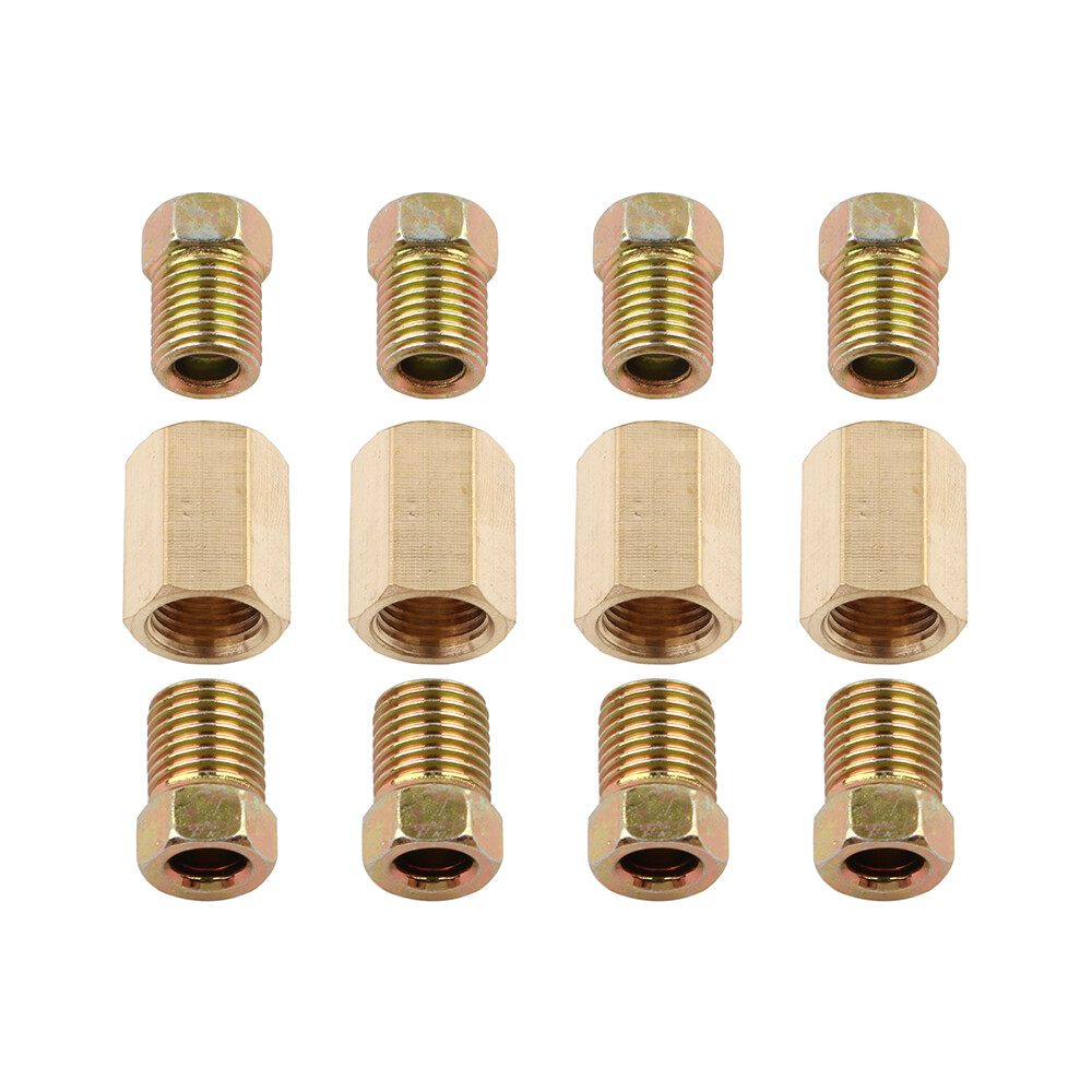 12x Straight Brass Brake Line Inverted Compression Fitting Unions For 3/16" Tube