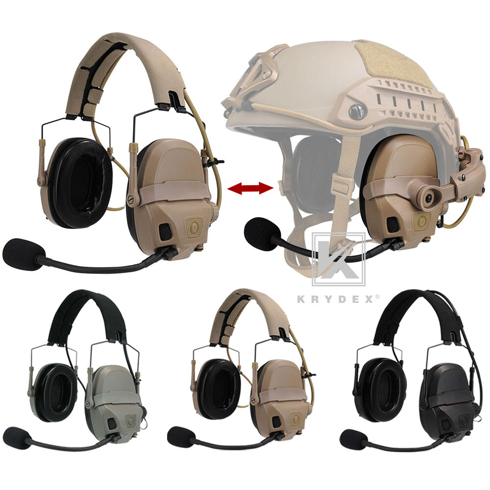 KRYDEX FCS AMP Tactical Headset Pickup Noise Reduction Earmuf fo Shooting Helmet