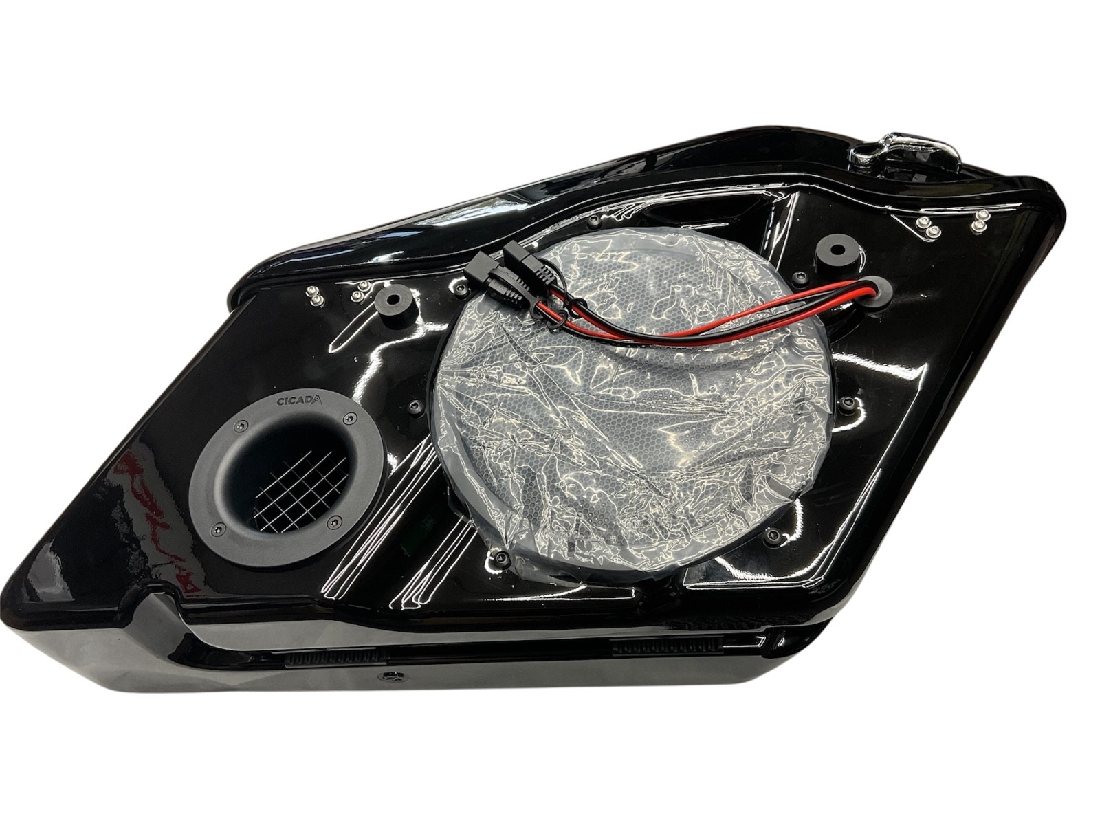 CICADA HARLEY 14-LATER TOURING STOCK AUDIO SADDLEBAGS W/ 10" RINGS AND 8" LIDS