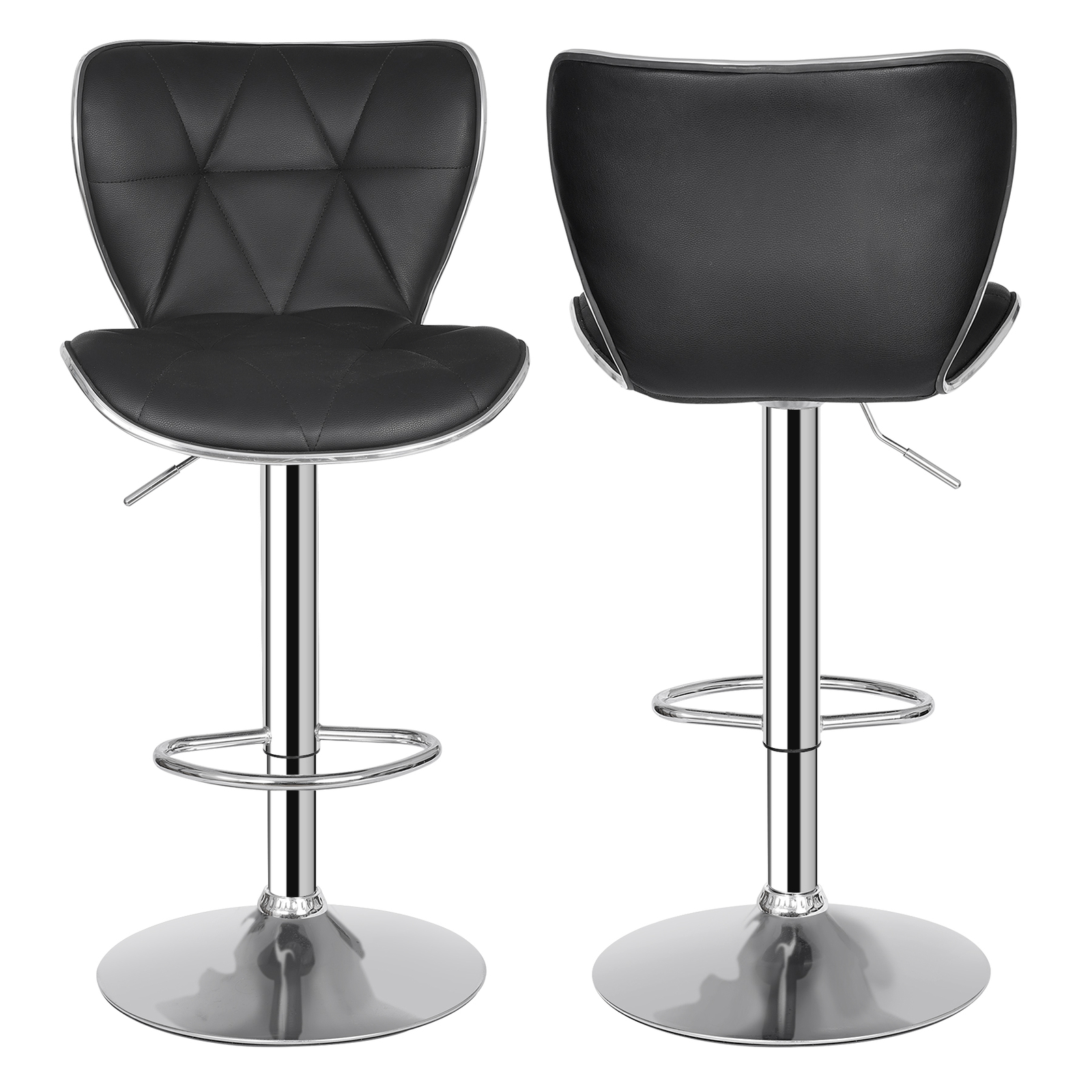 Set of 4 Shell Back Bar Stools Adjustable Swivel PU Leather Stool with Back