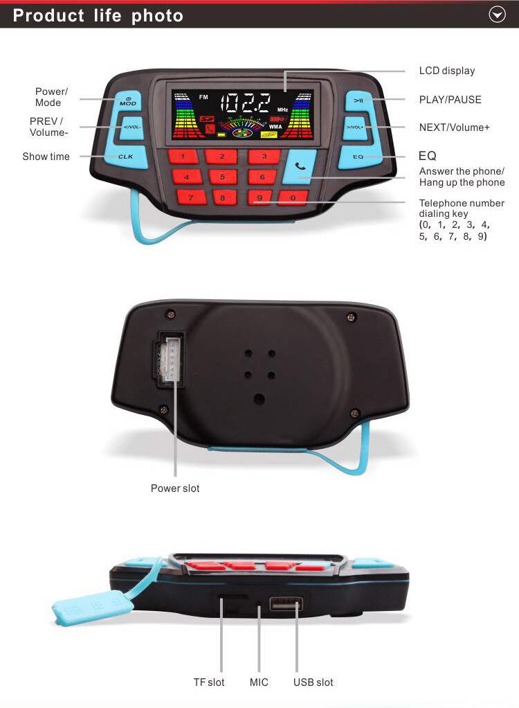 UTV ATV Bluetooth Amplifier Sound System Hand-free Speakers FM USB Audio System