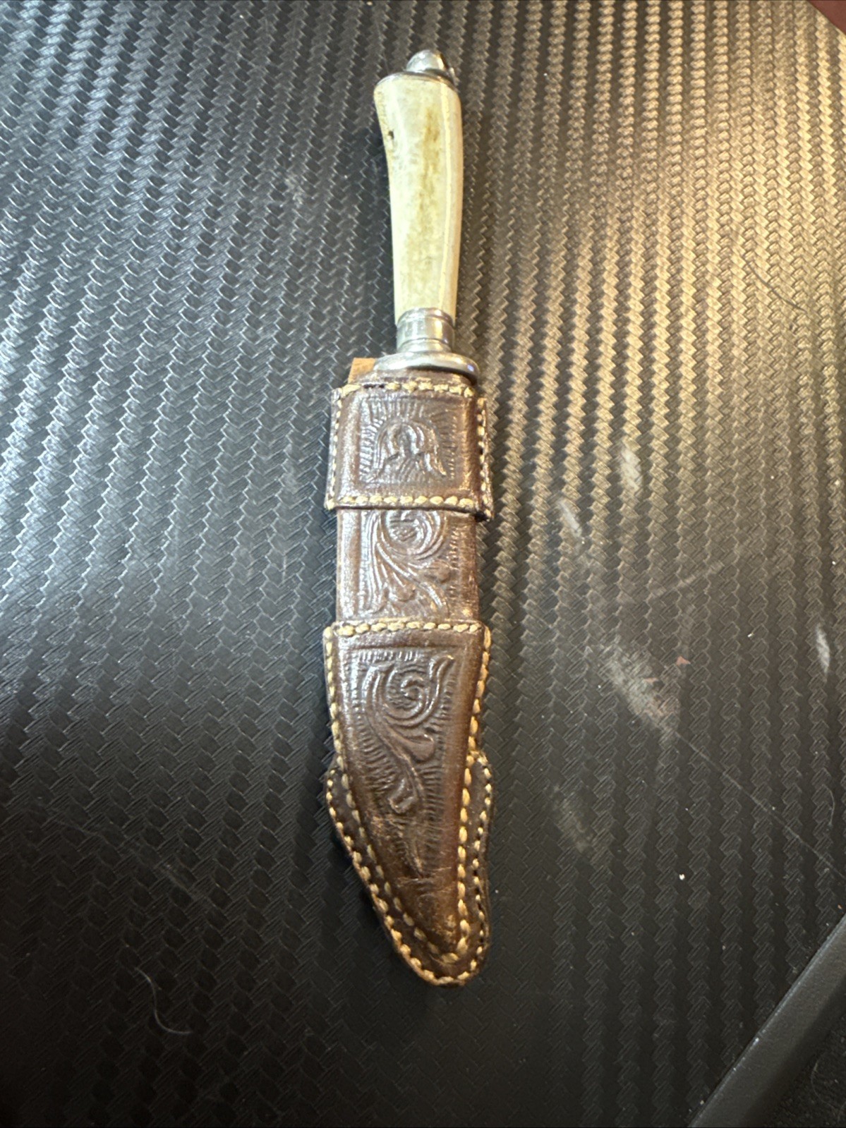 Vintage Stag Handle Straight Blade Knife Used with Free Shipping