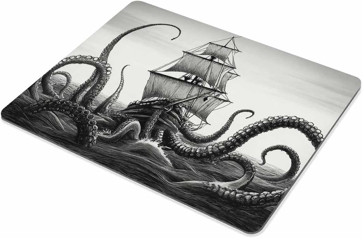 Kraken Mouse Pad - Sail Boat Waves & Octopus - Non-Slip Rubber - Gaming Mouse Pa