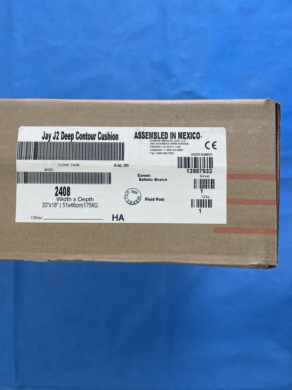 Sunrise Medical Jay J2 Deep Contour Wheelchair Seat Cushion 20"x18" #2408 New