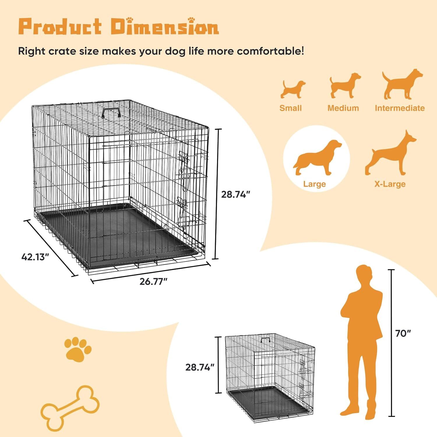 Crate for Dogs Double Doors Small Foldable Pet Cage Enhanced Wire Metal Kennel