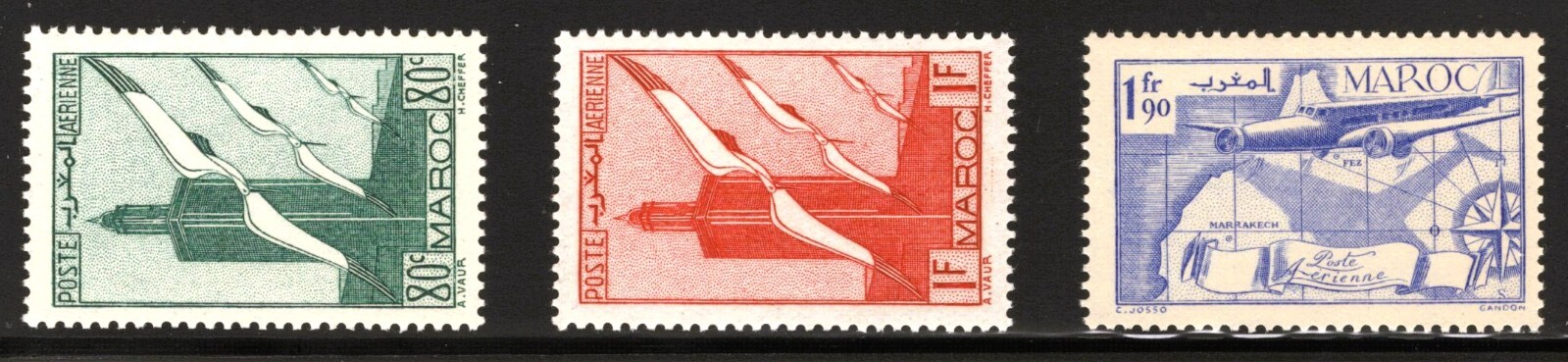 French Morocco Scott #C20-26 1939-40 Air Post Set - Very Fine Mint Never Hinged