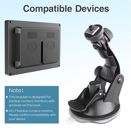 Backup Camera Monitor Mount, 7in Rear View Display, Suction Cup Holder, RV