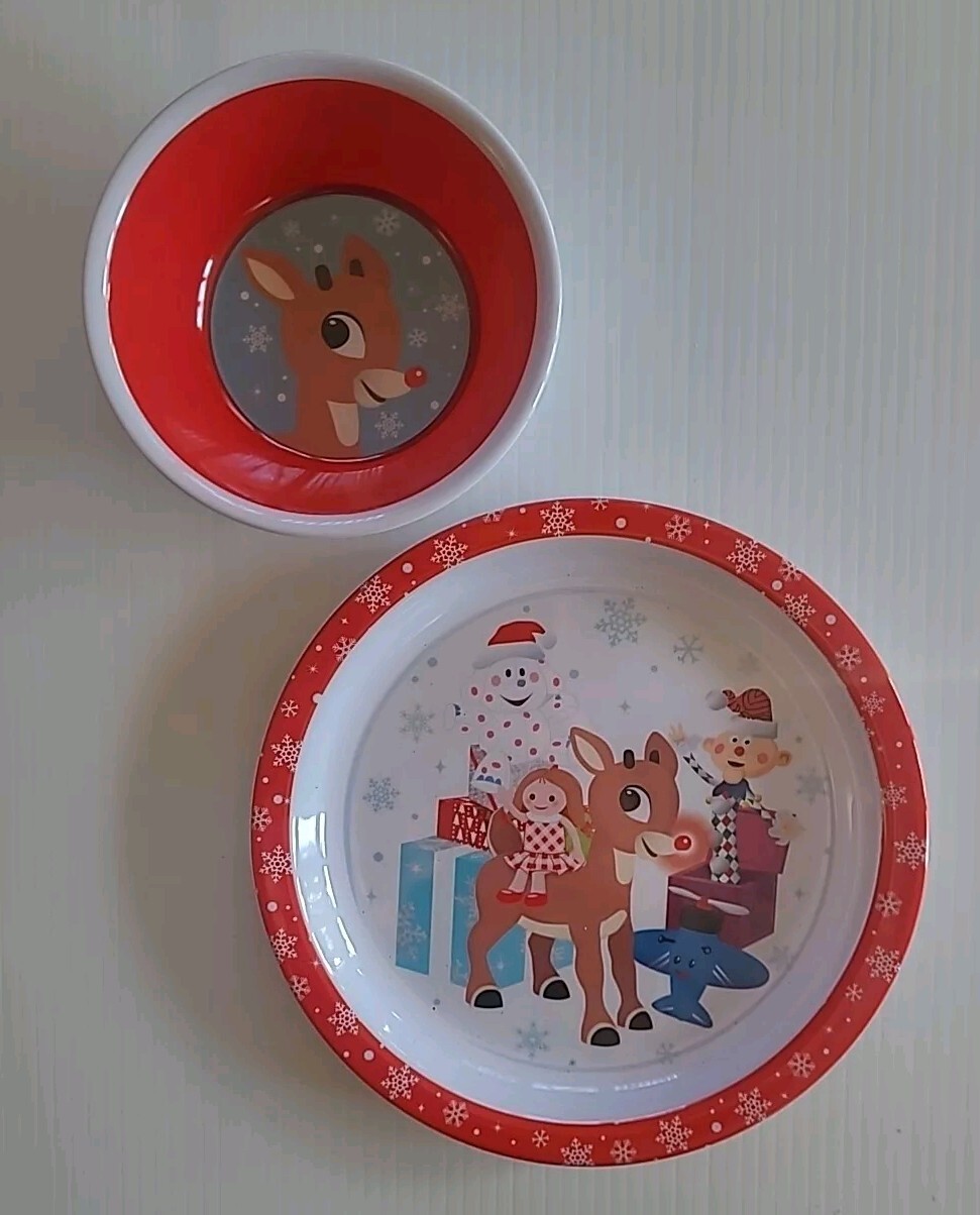 Rudolph The Red Nosed Reindeer  Bowl & Plate Melamine Kids Dish Set