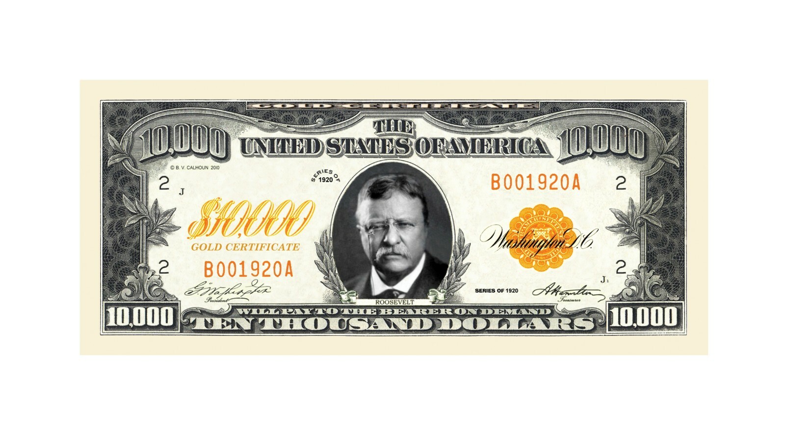 Pack of 1000 Bills- $10,000.00 Ten Thousand Dollar Gold Certificate Novelty Bill