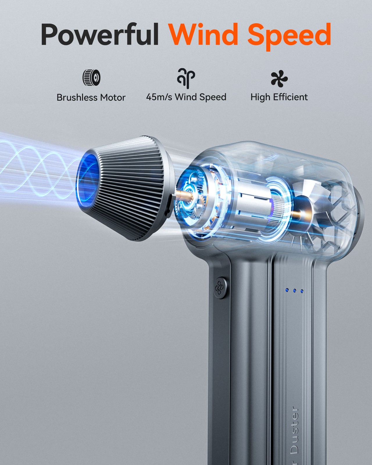 WOLFBOX DF60 110000RPM Cordless Air Duster 3-Speed with 5 Nozzles, Fast Charging