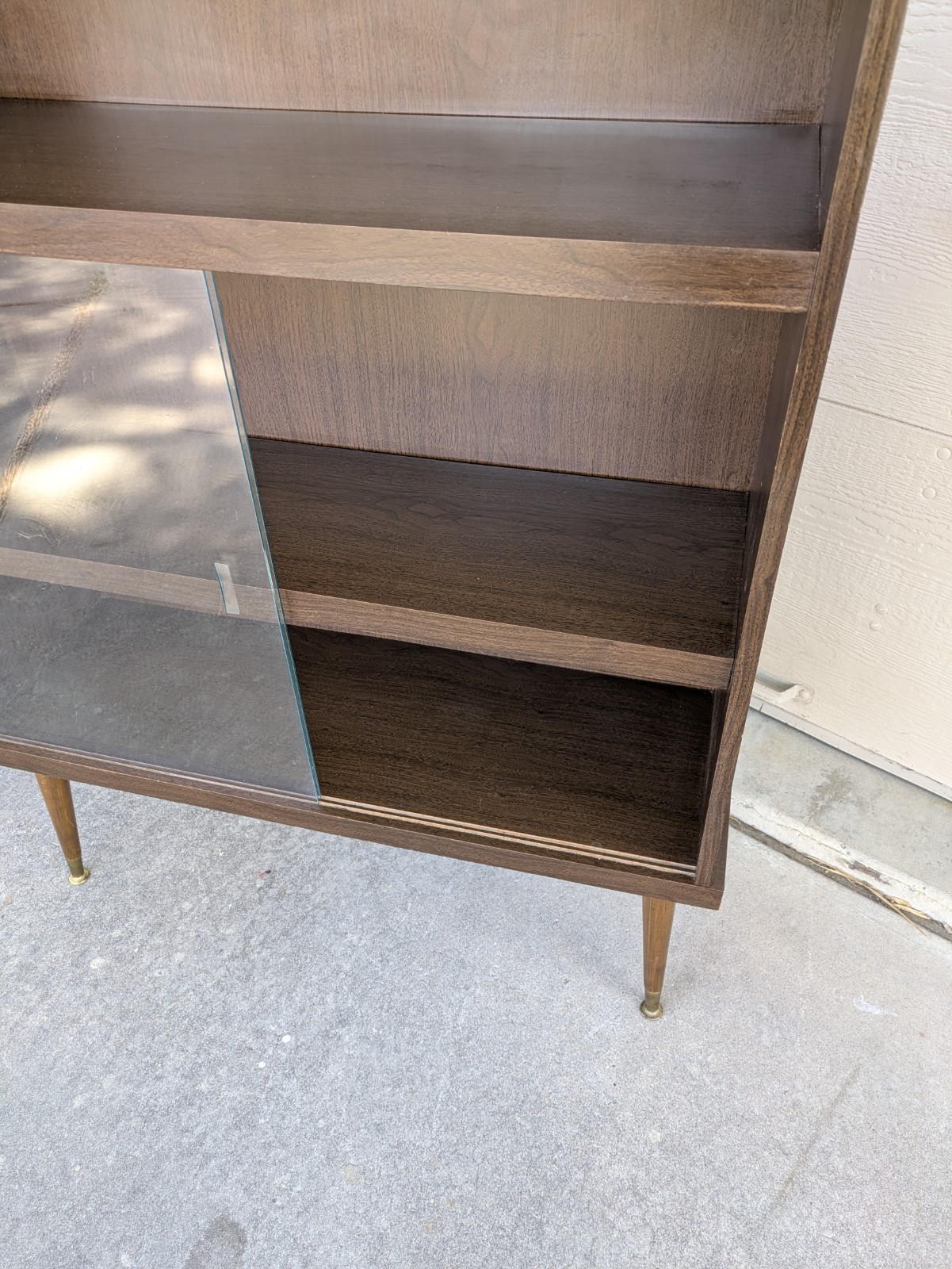 Vintage Mid Century Modern Bookcase Shelf Display Cabinet Sliding Glass Door E26