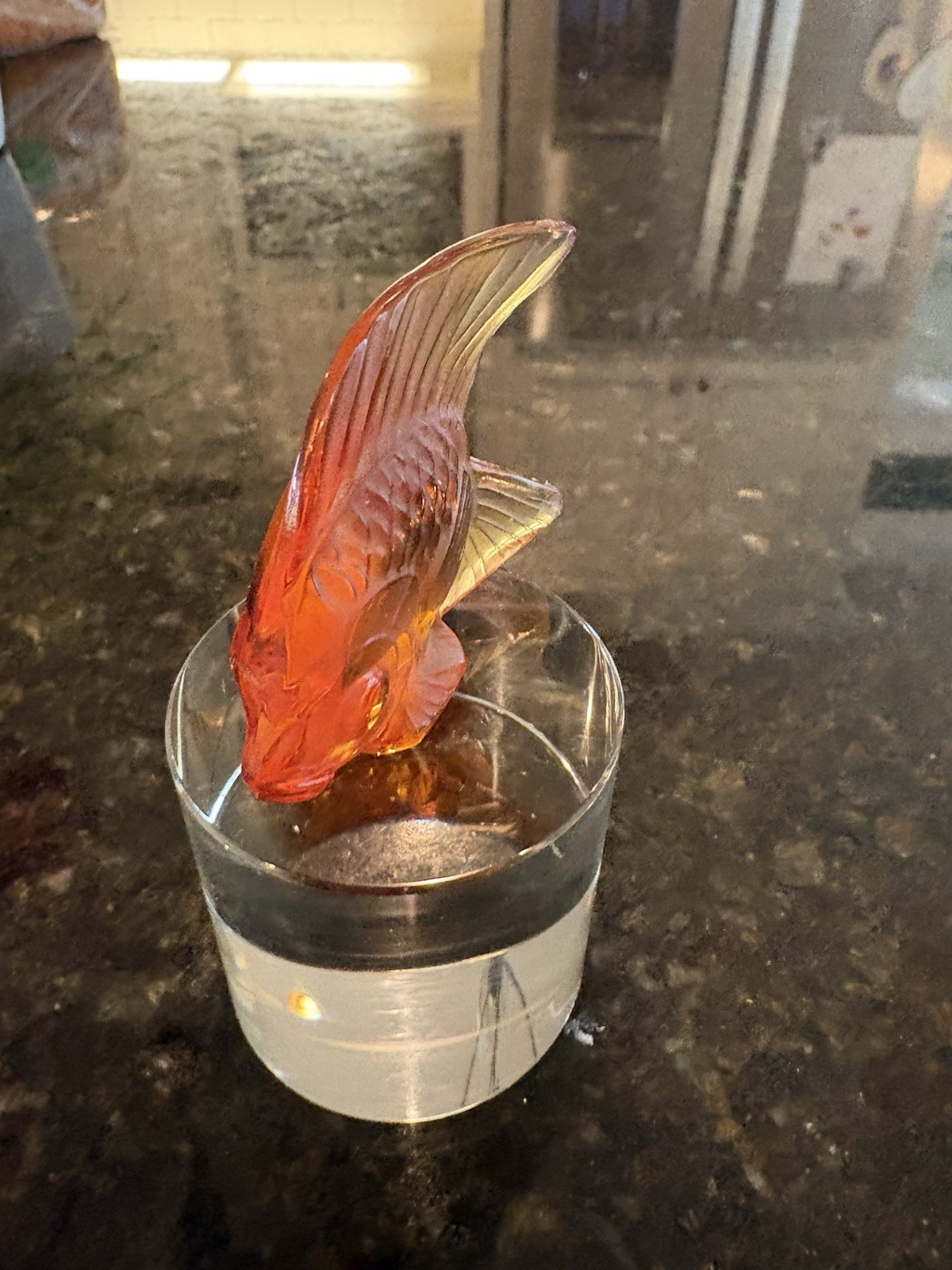 Lalique Amber Crystal Fish On 2” Unattached Pedestal
