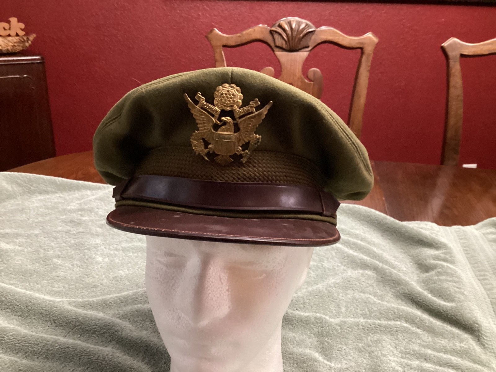 WW2 US Army military visor cap crusher Officer Hat