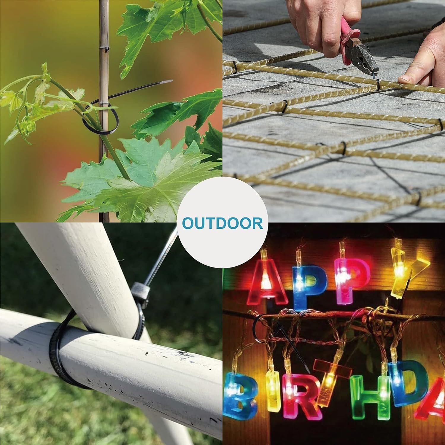 Zip Cable Ties Assorted Sizes(4”+6”+8”+12”) Heavy duty Nylon Black UV Resistant