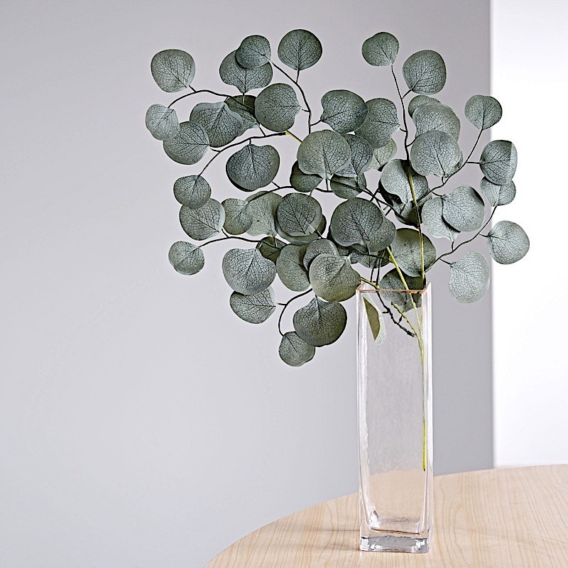 Frosted Green 4 Stems 25" Silk Eucalyptus Leaves Artificial Greenery Party