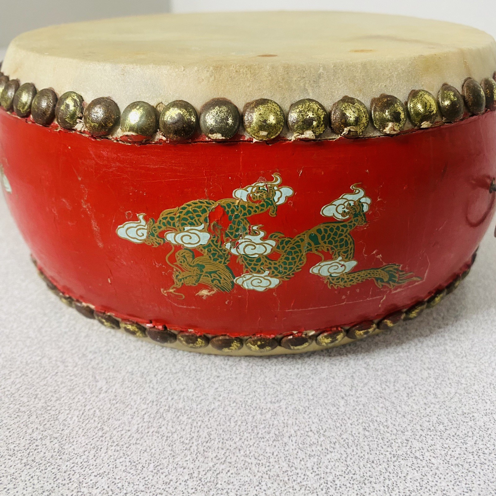 Chinese Red Dragon Dance Drum Double Sided Traditional Festival Parade Tanggu