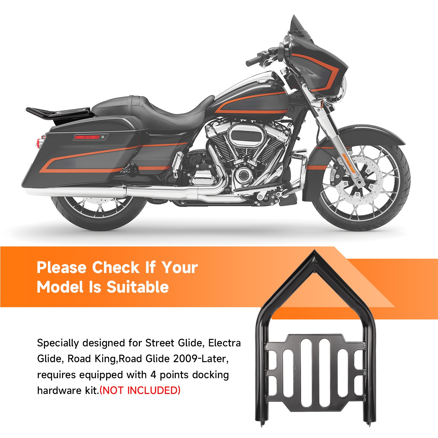 Detachable Two-up Luggage Rack for Harley Touring Road King Street Glide 2009-UP