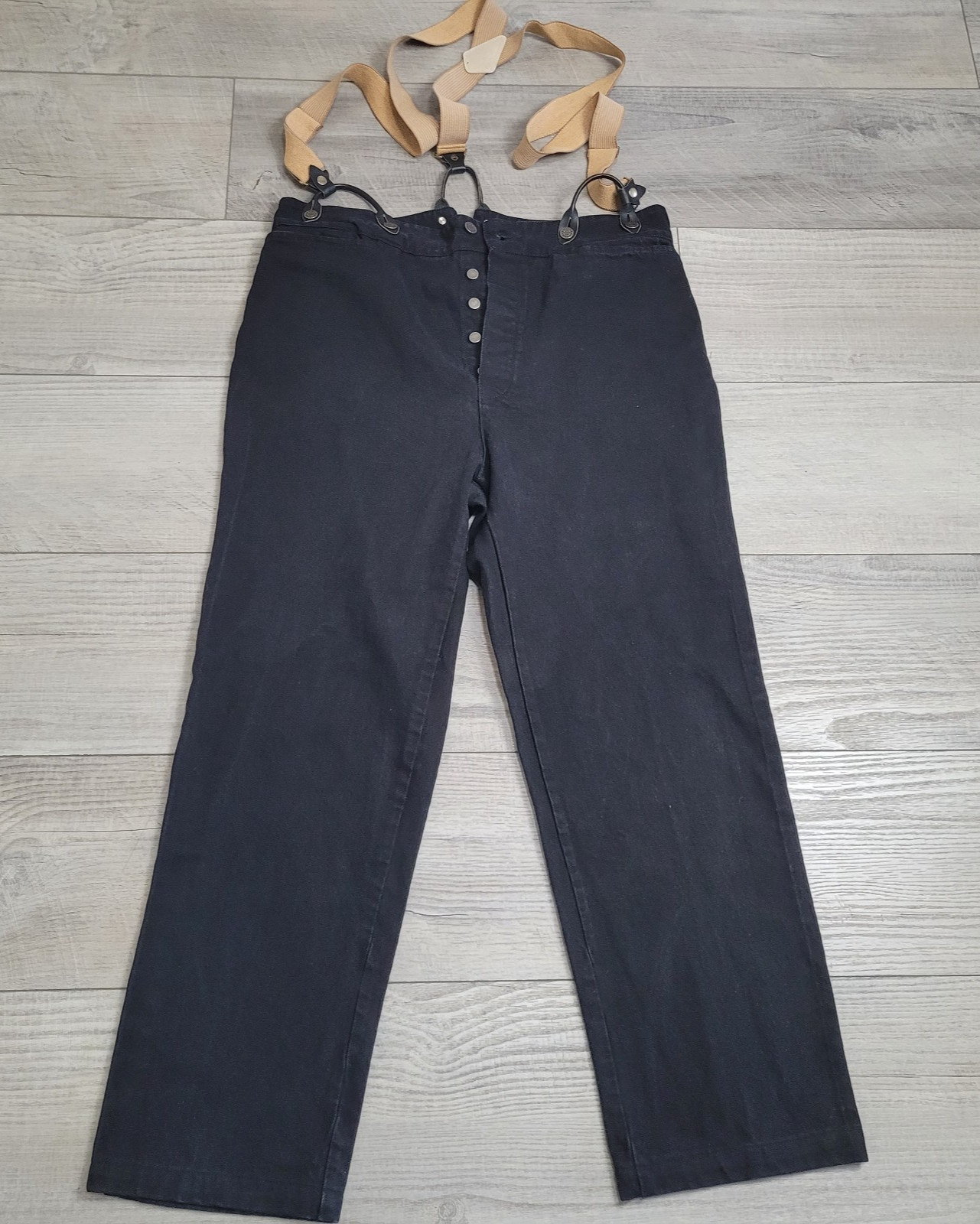 VTG Wah Maker Frontier Clothing Pants Mens 38 Black Denim Suspenders Button Fly