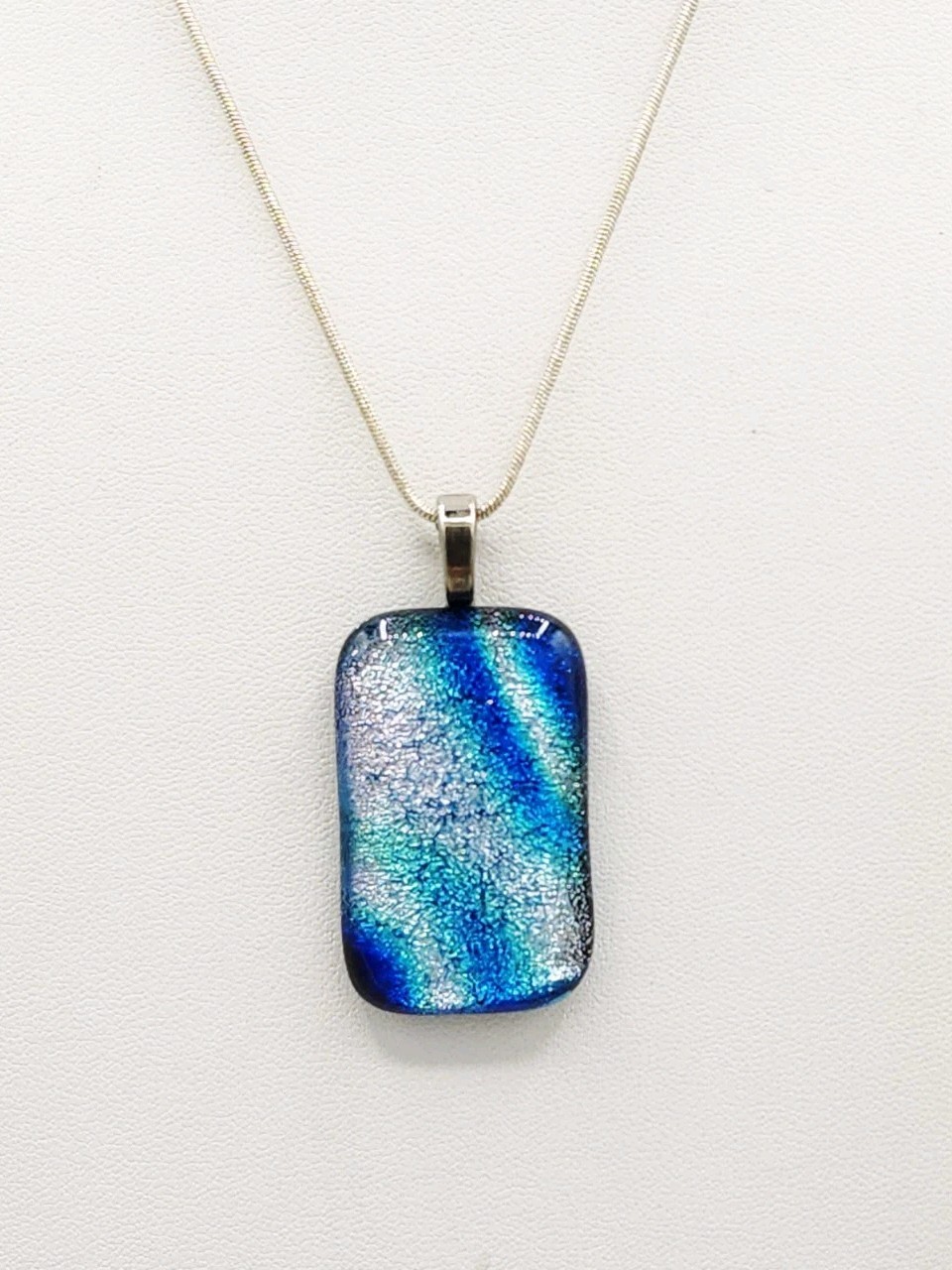 Murano Art Glass Jewelry Bundle Pendant Necklace Earrings Blue Silver Tone