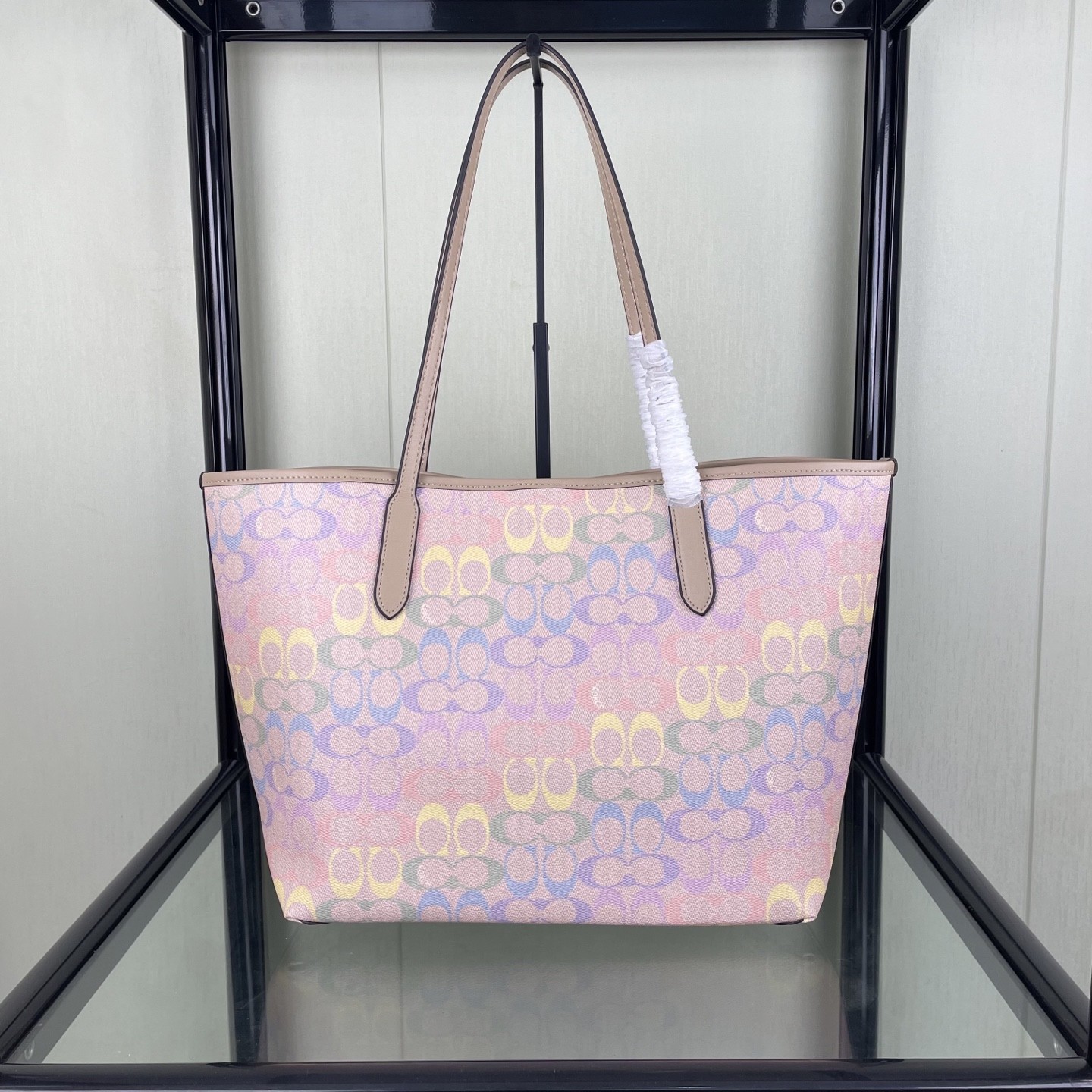 COACH City Tote Bag In Rainbow Signature Canvas CDA93 Sand Multi NEW #NEKO