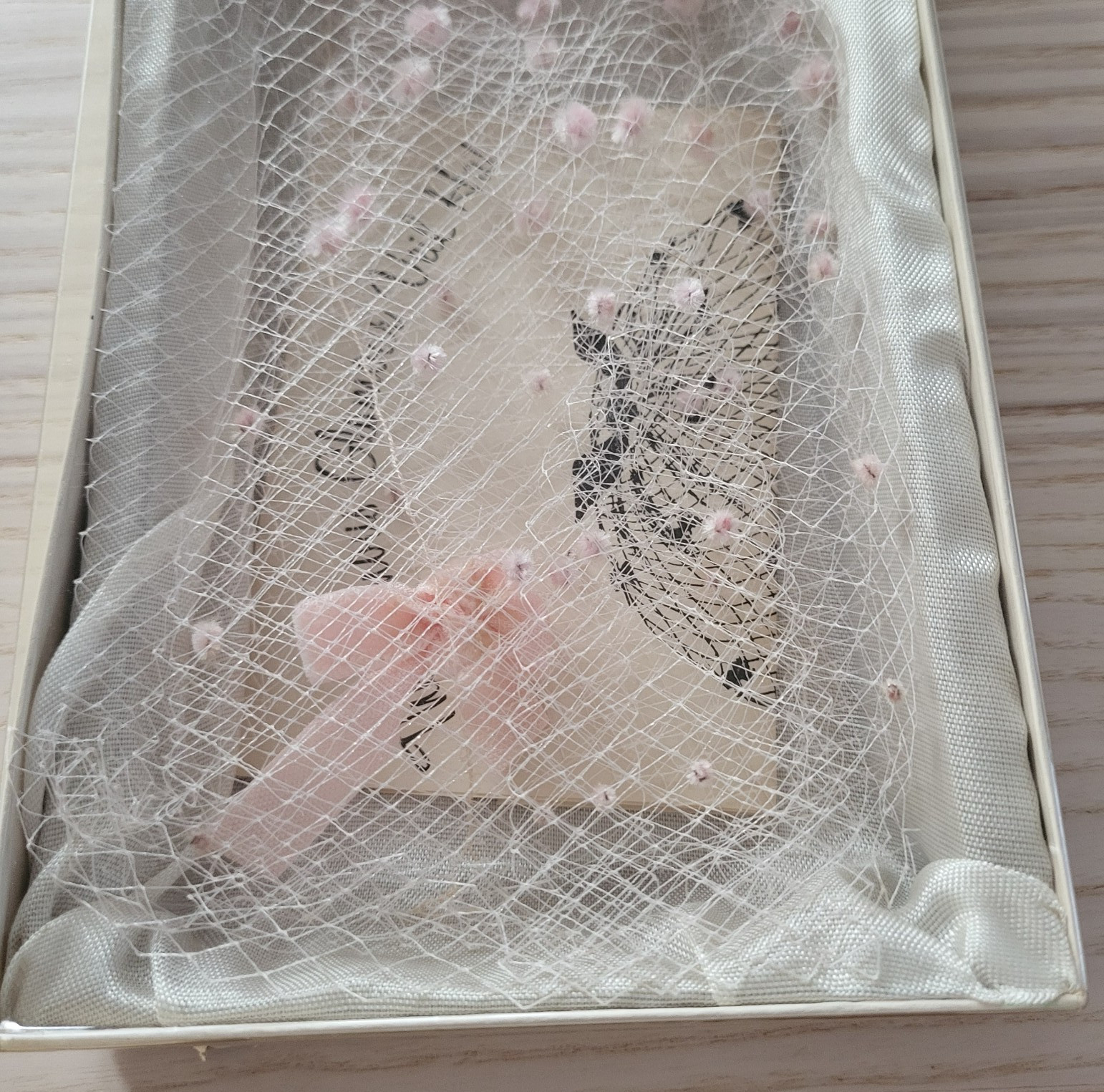 Vtg 1950s Pink Velvet Bow Birdcage Veil Net Hat Hair Piece + Key Holder with Box